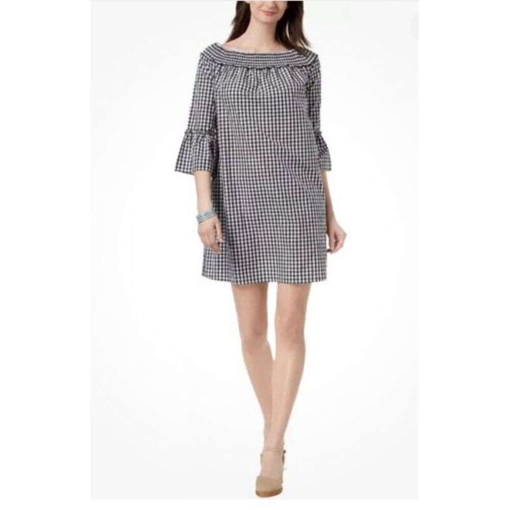 Charter Club Cotton Off The Shoulder Shift Dress Intrepid Blue Combo Size Medium
